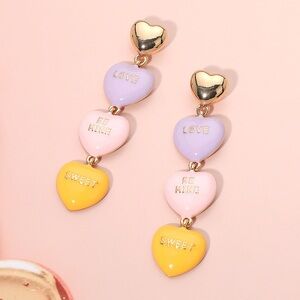 Heart Charm Drop Earrings - Gold, Purple, Yellow